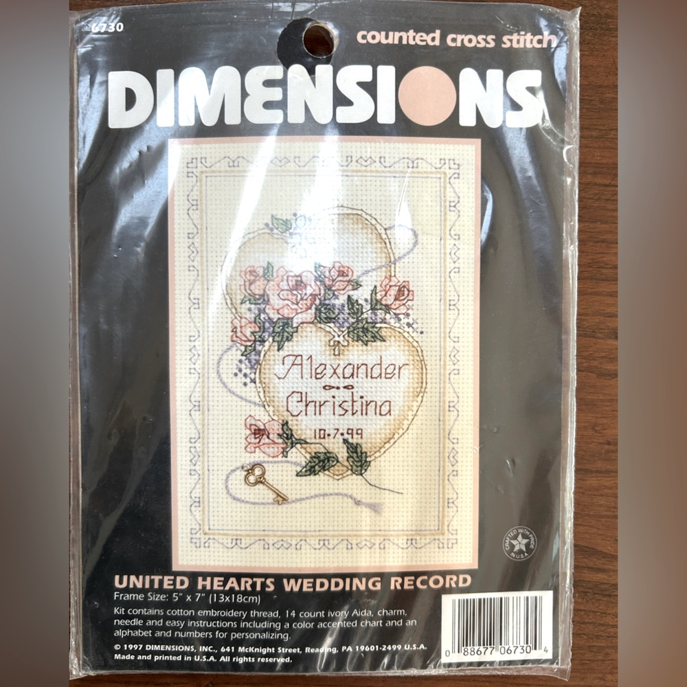 Dimensions United Hearts Wedding Record Cross Stitch Kit,you personalize for you